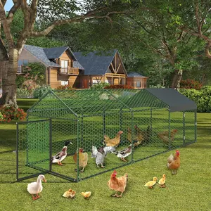 Large Metal Chicken Coop with Waterproof and Anti-UV Cover, 120" x40" x40" Chicken Run with 3 Doors, Outdoor Hen House for Yard, Walk in Poultry Cage for Rabbit Duck Goose, Black