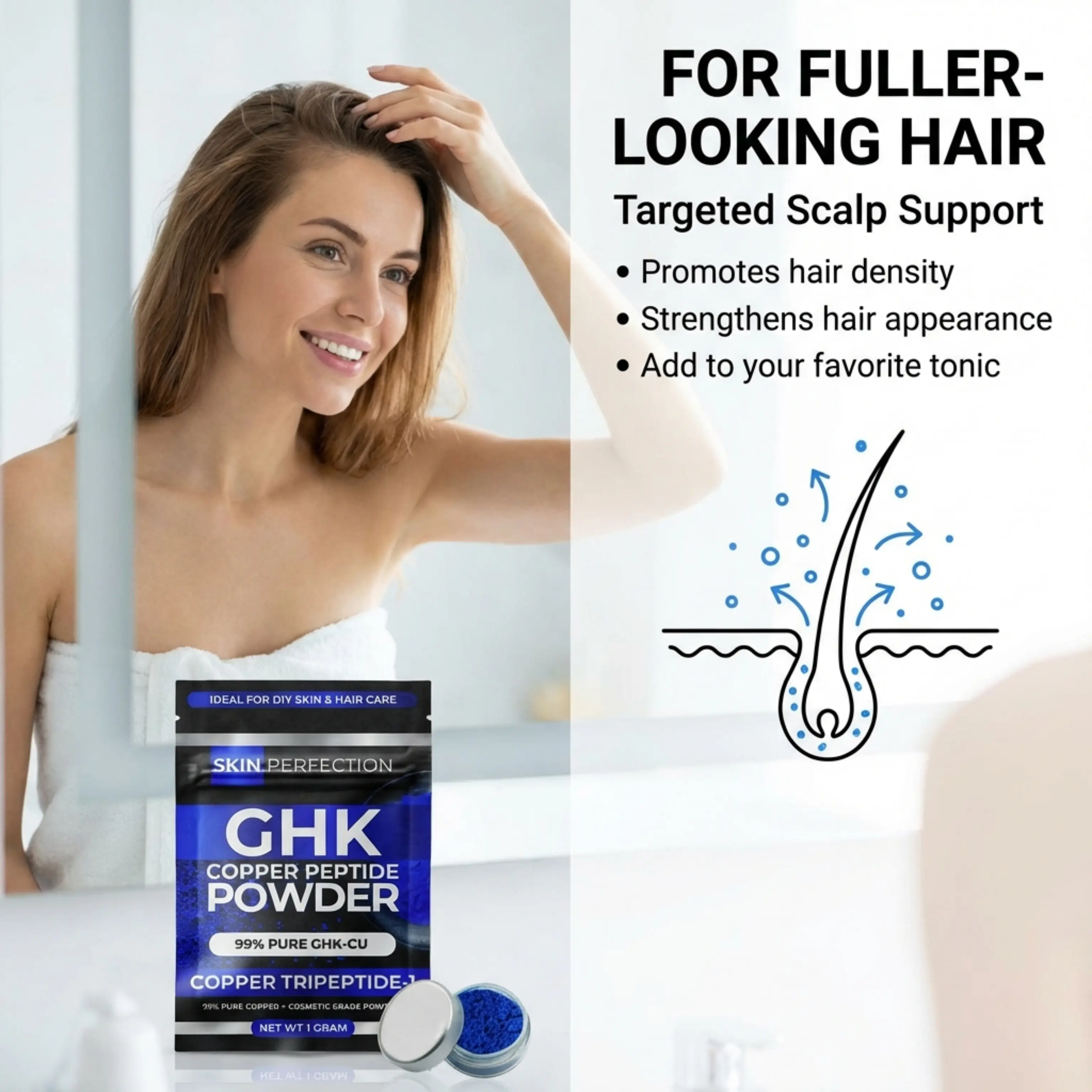 GHK Copper Peptide - 99.7% Pure Powder for DIY Face and Hair Serums 1 gram  jar