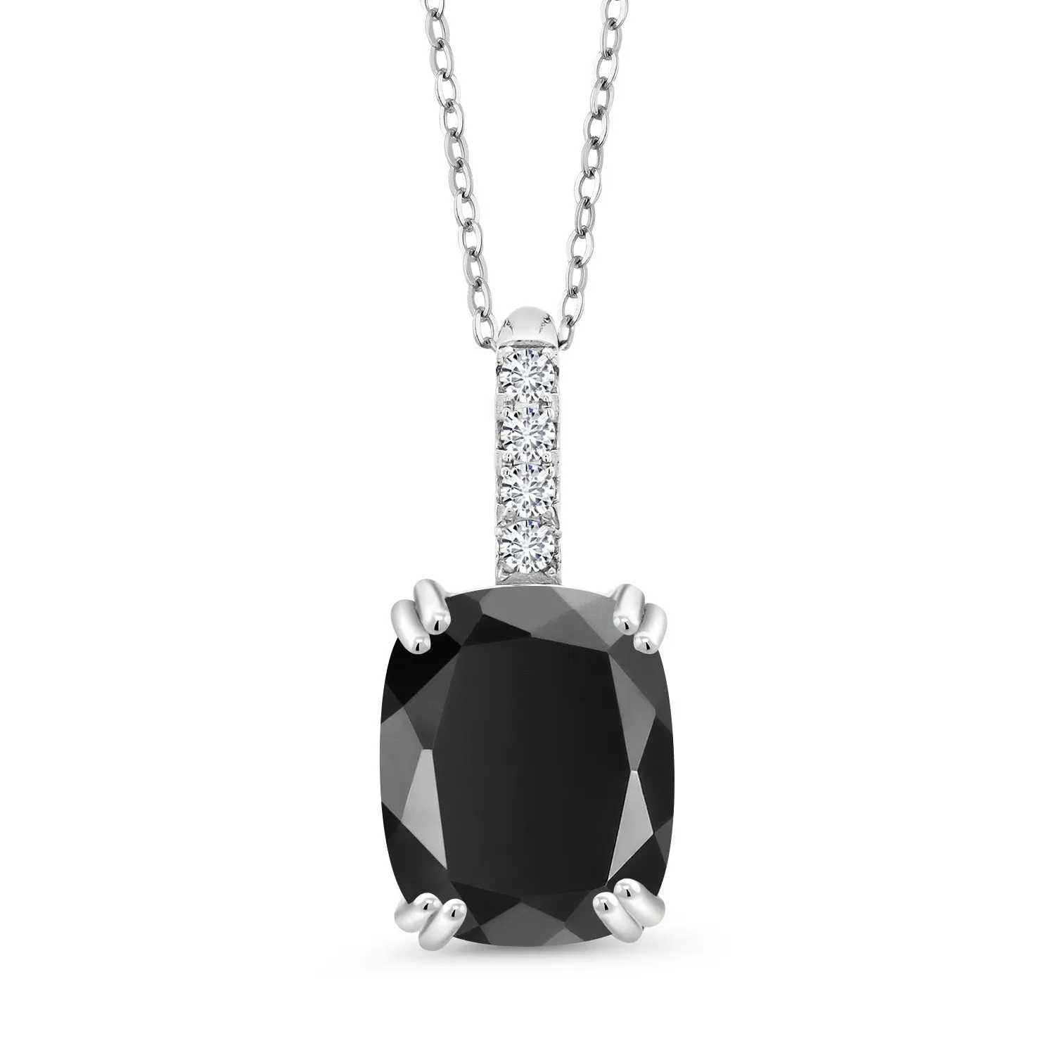 Gemstone Birthstone and Lab Grown Diamond Pendant Necklace for Women | 925 Sterling Silver | Cushion Cut 10X8MM with 1.5MM Round Accent | 18-Inch Chain | Fine Jewelry for Her Mom Wife