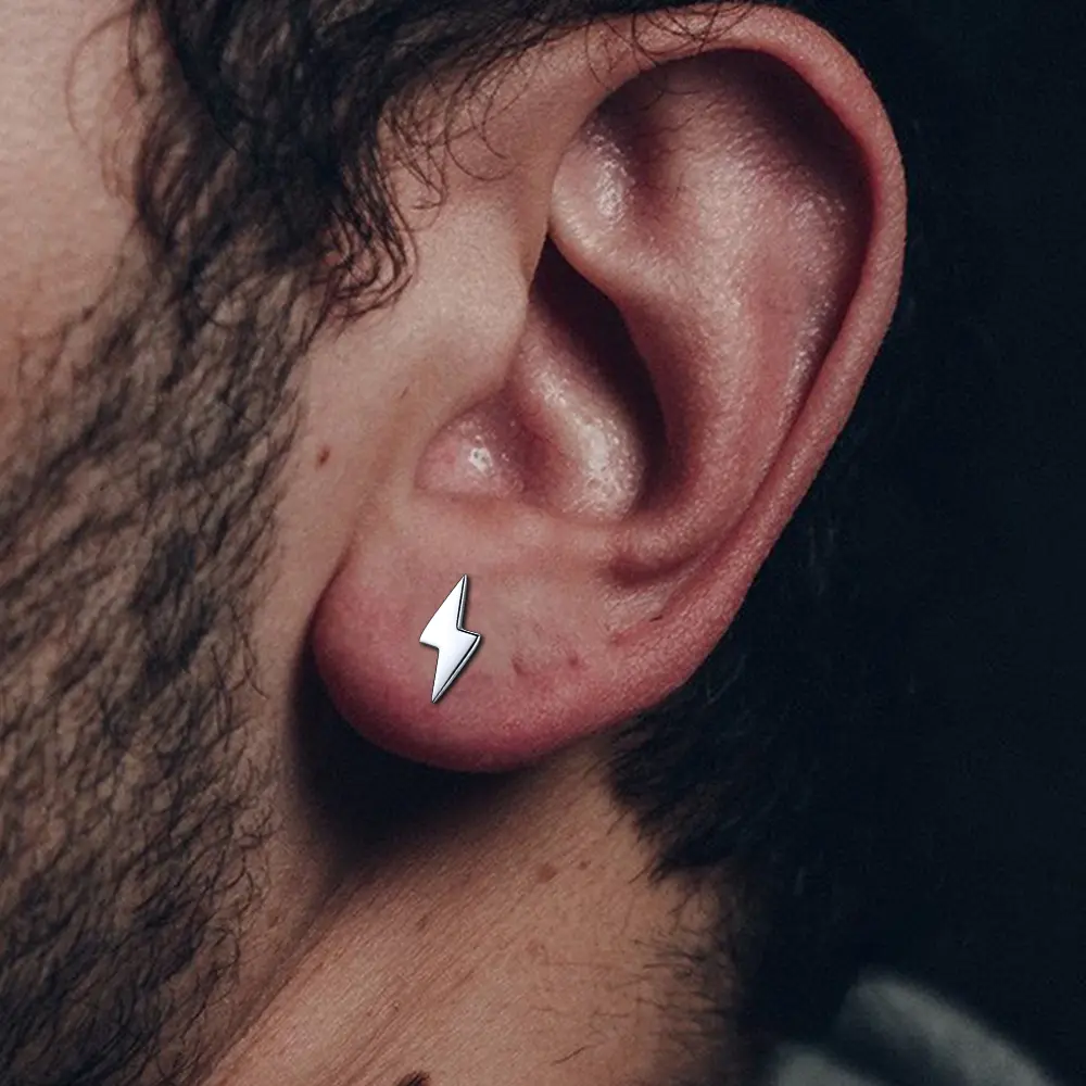 FaithHeart Lightning Bolt Stud Earrings For Men Women