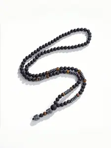 Vintage Volcanic Rock Bead Tiger Eye Men's Necklace, Unisex Jewelry, Fashion Accessory for Various Occasions