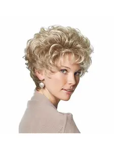 Women's Synthetic Wig Fluffy Short Curly Gold Fiber Hair Cap, Gentle Fashion, Ideal for Daily Parties, Holiday Gifts for Friends and Family