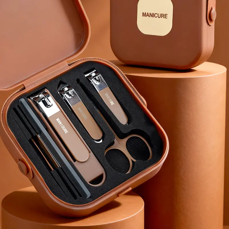 Manicure Pedicure Nail Kit Set - Stainless Steel Clipper, Scissors & Accessories, Handy Daily Selfcare Tool in Brown Case, Kit Set Pedicure Tool, Nail Care, Clipping Pedicure Tool