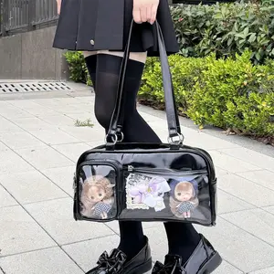 Large-Capacity Transparent Rectangular Ita Bag - Badge Display Bag with Rectangular Form, DIY Functionality, Transparent Panel, Underarm Carry, Casual Use for Cosplay Girls