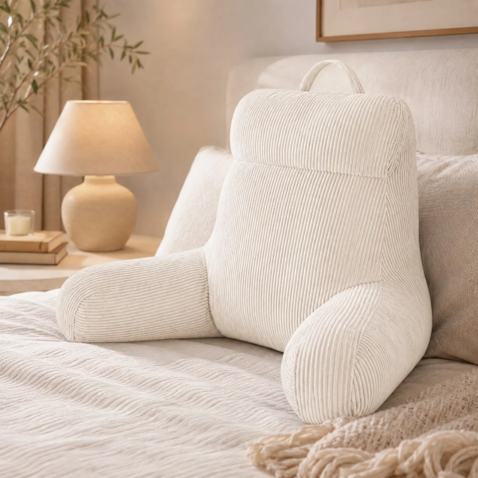 24 Inch Reading Pillow with Shredded Memory Foam – Plush Bed Rest Pillow with Back & Arm Support