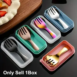Stainless Steel Cutlery Set, 1 Set Including Fork & Spoon & Storage Box, Portable Tableware Set for Outdoor Camping Travel, Camping Gear, Camping Kitchenware, Outdoor Camping Supplies, Picnic Essentials