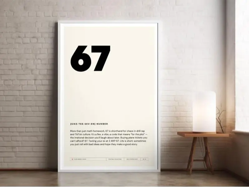 [UNFRAMED POSTER] 67 Poster, Funny Digital Wall Art, Definition Prints, Dictionary, Gen Z Slang
