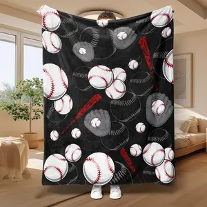 Baseball Theme Flannel Blanket, Large Size, Soft and Lightweight, Perfect for All Seasons, Ideal for Bed, Sofa, Office, Camping, Travel, Lightweight Throw Blanket
