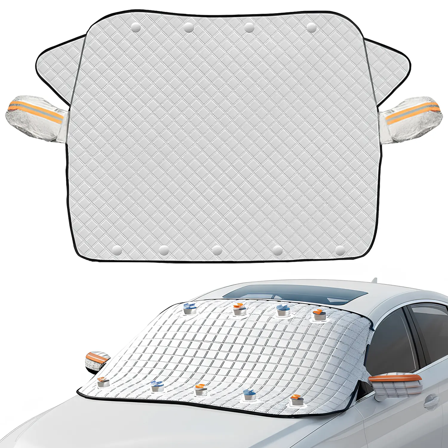 DABATR Car Windshield Snow Cover, Frost Ice Windscreen Covers with Magnetic Edges, 4 Layers Thickness Snow Protector Covers with Side Mirrors Cover Easy to Use for Car SUV CRV Trucks