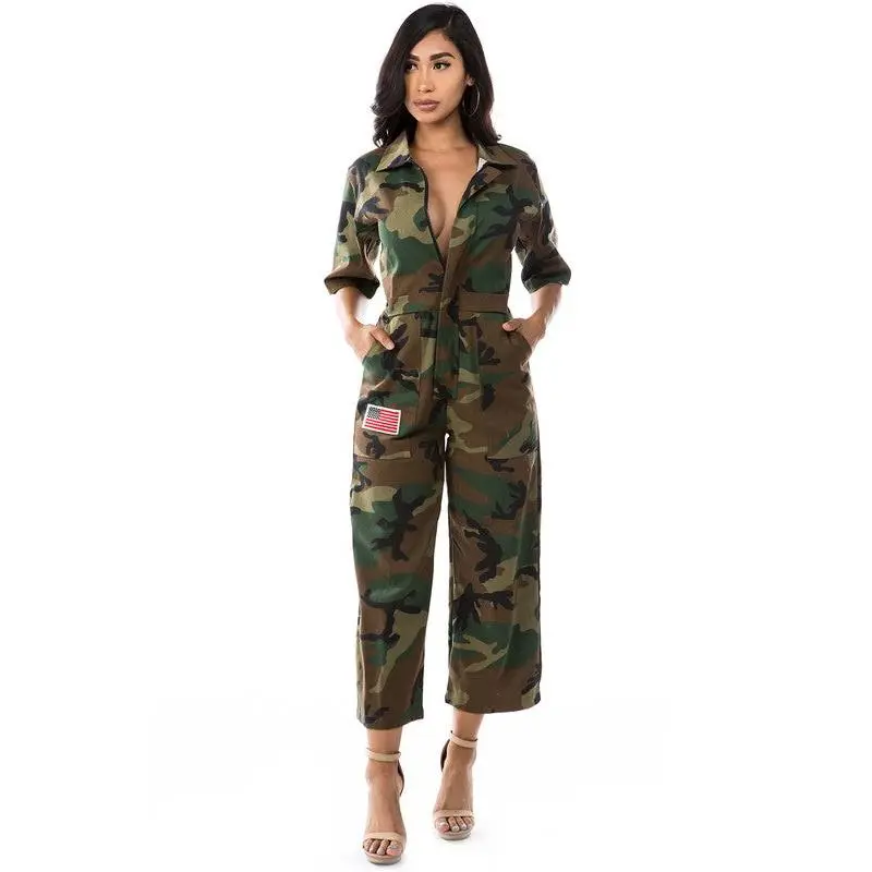 WOMEN FASHION CAMOFLAGE JUMPSUIT