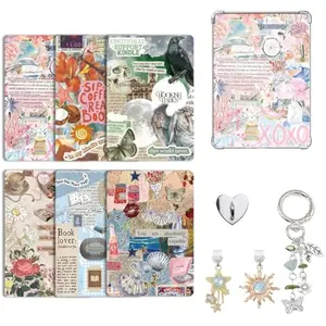 6 pcs Inserts for E-Reader Clear Case, and 2 pcs Dust Plug Charms Retro Phone Charm Set, 6.8"x4.8" Cardstock Inserts Compatible with Kindle Paper White 11th/12th Colorsoft (style-B, 6.8" x 4.8")