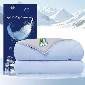 Cooling Comforter  Size for Hot Sleepers and Night Sweats, Luxury Lightweight Summer Comforter, Soft Double Sided Breathable Cooling Blankets,Q-Max>0.425,Machinewashable,90x90,Grey Blue