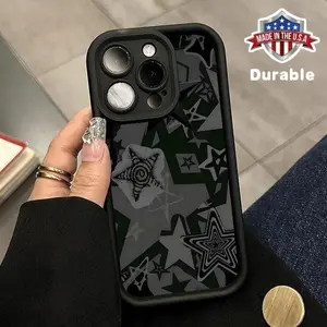 Black Star Pattern Case for iPhone 16 15 14 Pro Max 13 12 11 XR XS Plus - Shockproof, Durable Silicone Cover, Gift for Women, Men, Girls, Boys Protector Protection Astronaut Smartphone