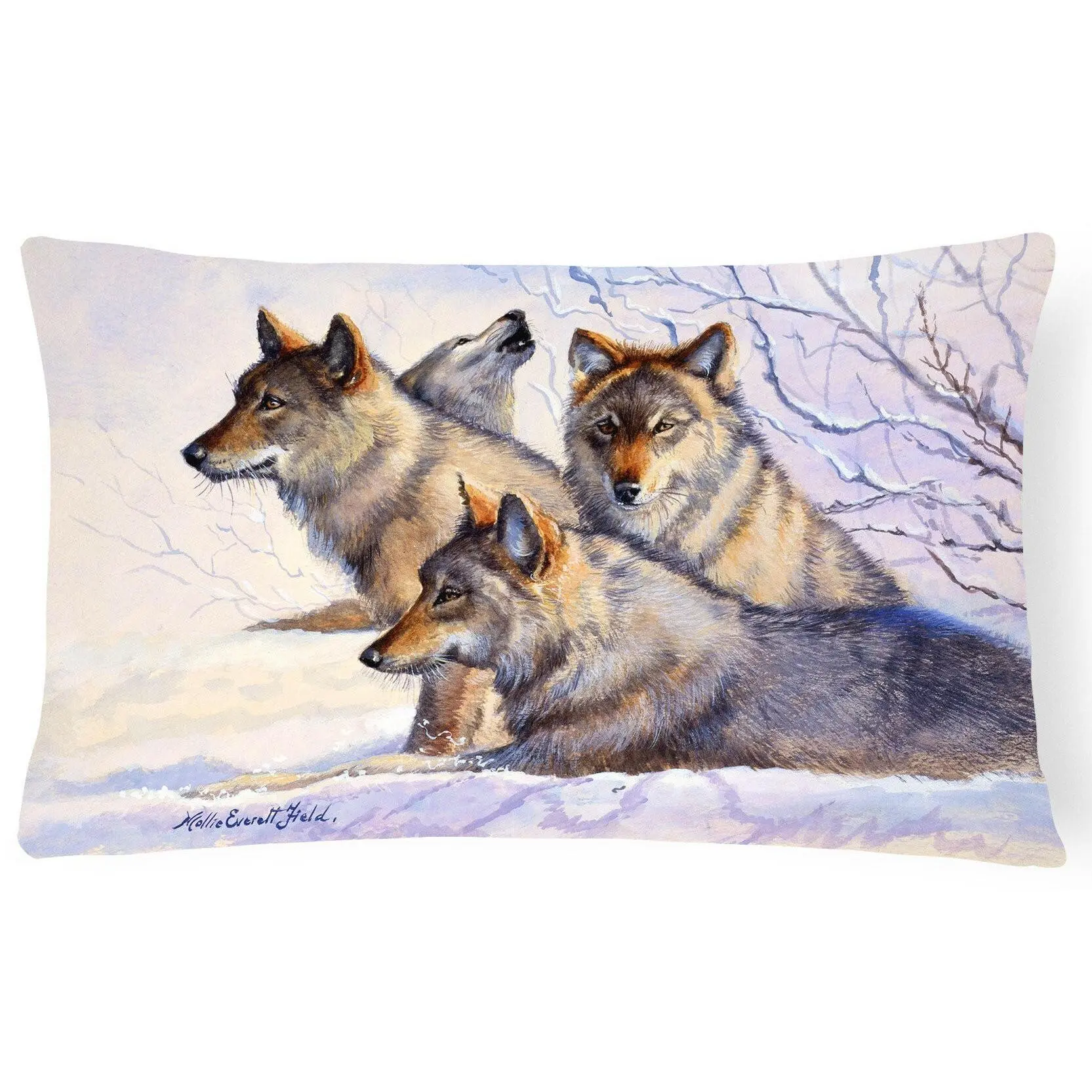Wolves by Mollie Field Handmade Animals Wildlife Motif Throw Pillow - 12x16in Polyester Fabric Indoor-Outdoor Accent Cushion with Insert, Fade-Resistant, Water-Resistant, Machine Washable, Local Craftsmanship for Sofa, Porch