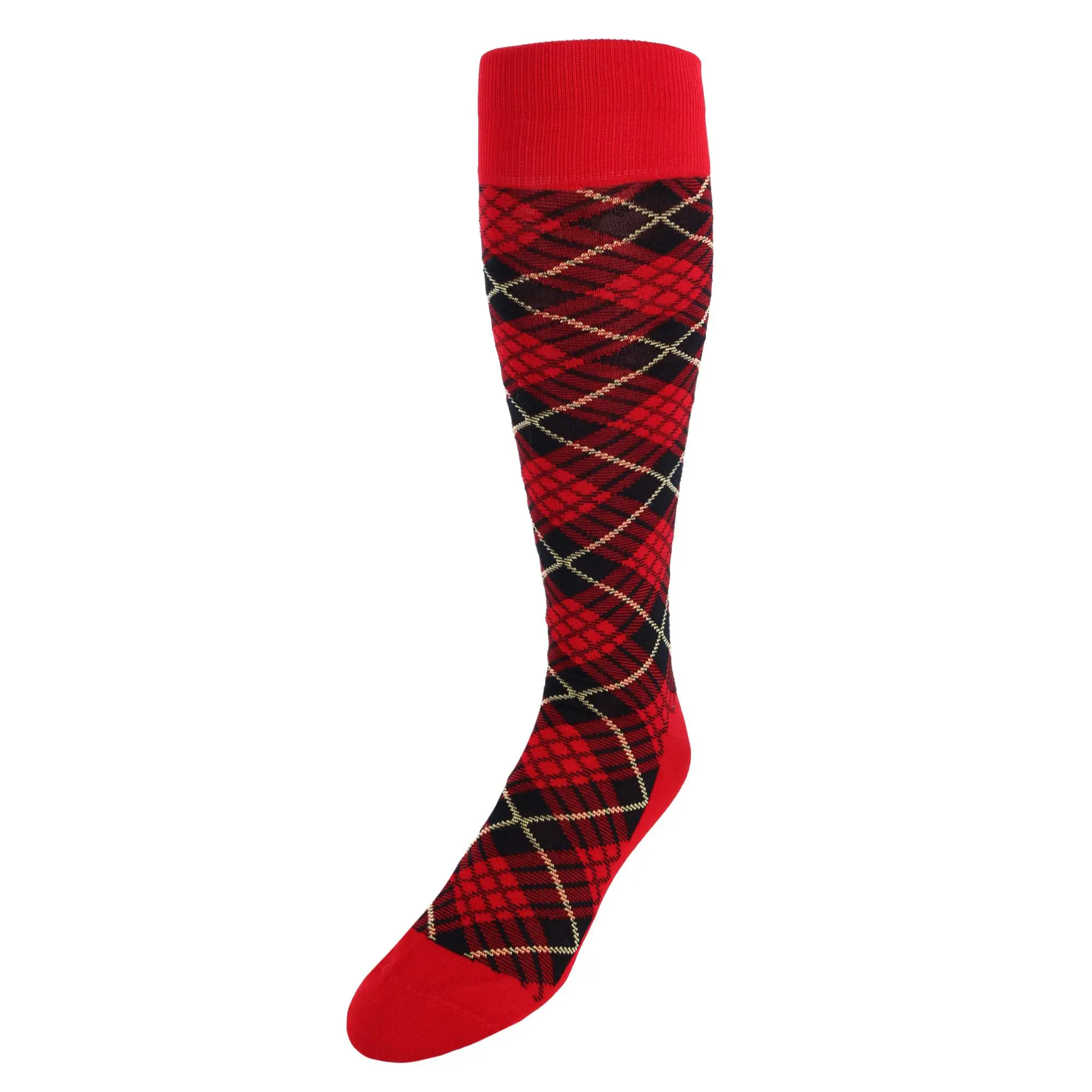 Trafalgar Finn Tartan Plaid Over The Calf Mercerized Cotton Socks, Dress Socks