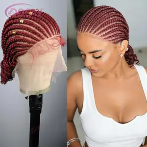 DOSAY Synthetic Full Lace Cornrows Braided Wig, Burgundy 99J Short Bob Knotless Wig with Wavy Ends for Black Women
