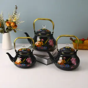 Multifunctional Enamel Water Kettle Pear Shape Gold Handle Lid Suitable for Tea Coffee Home Outdoor Camping Ideal Choice