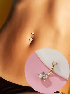 Funky Stainless Steel Cubic Zirconia Decor Navel Belly Ring For Women For Body Decoration, Belly Button Piercing Ring, Belly Button Jewelry