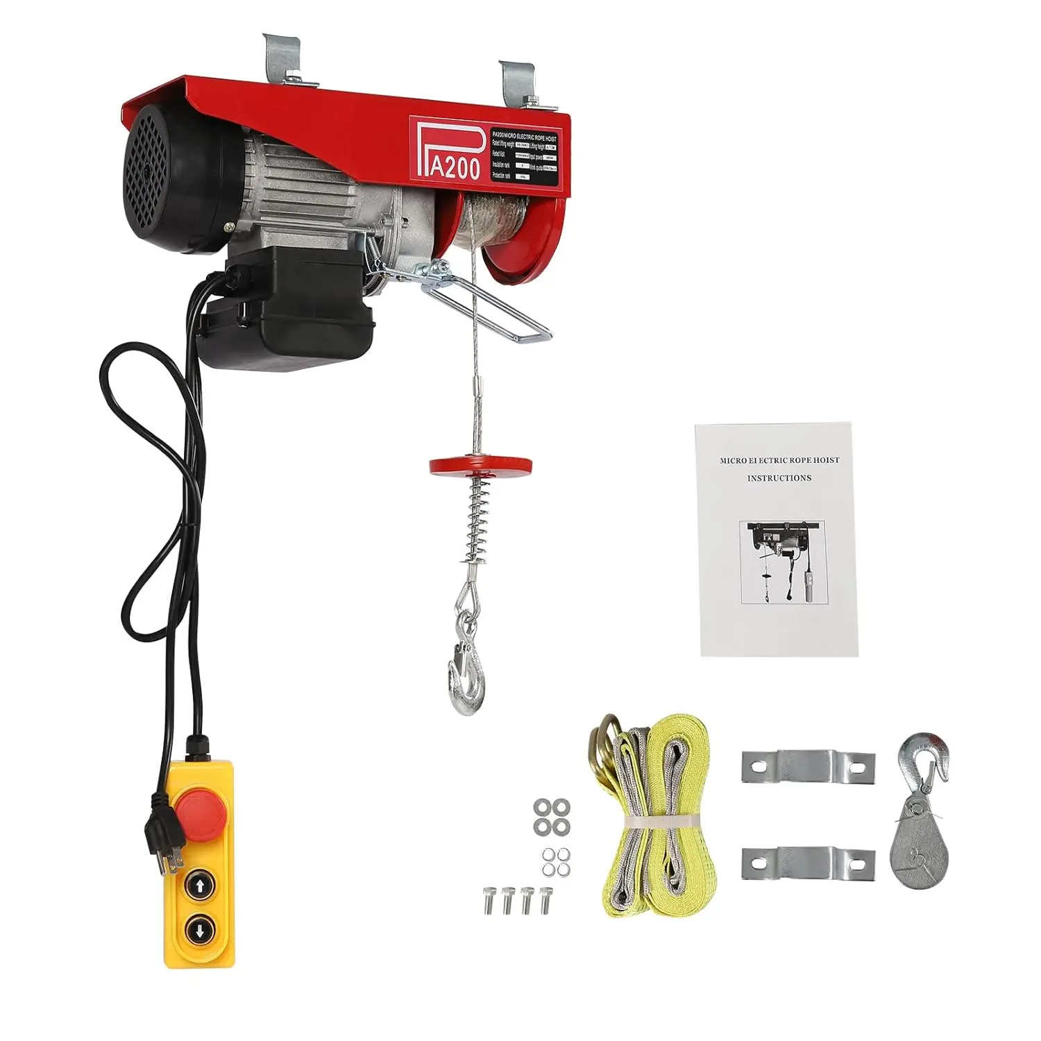 Electric Hoist 440LBS with Wired Remote Control & Single/Double Slings Electric Winch, Attic Hoist, Steel Electric Lift, 110V Electric Hoist for Lifting in Factories, Warehouses, Construction Site