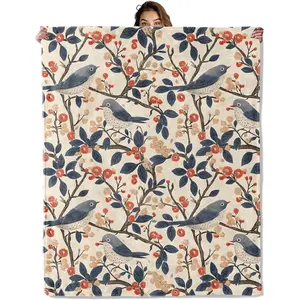 Flannel Blanket | Vintage Bird And Floral Pattern Blanket, Flannel Throw Blankets For Travel Camping Sofa Living Room Decor, Lightweight Cozy Soft Fuzzy Gifts For Women Adults Kids | Gift Blanket / All Season