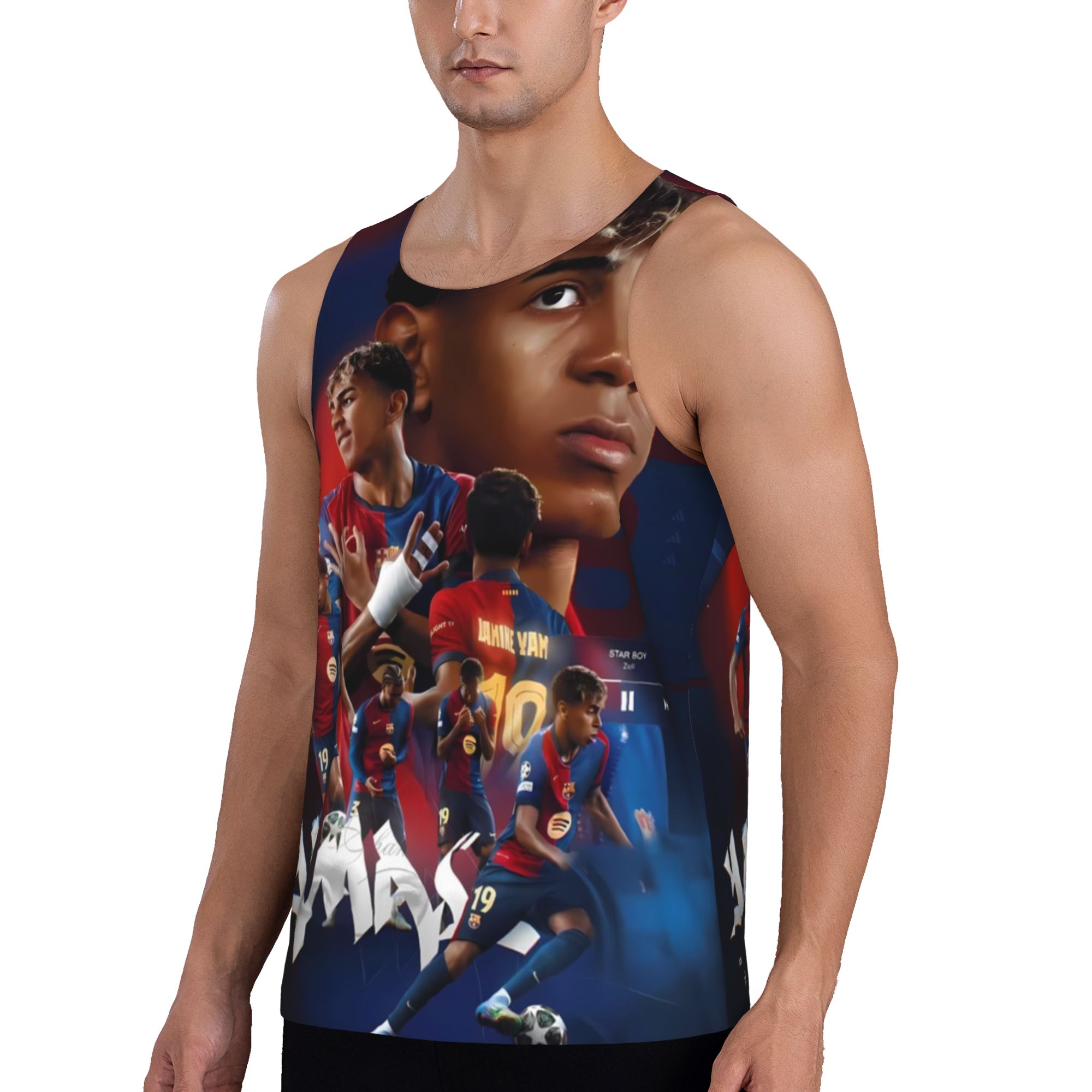 Lamine Yamal #19 Barcelona Rising Star Patchwork Sleeveless Vest, Men's Streetwear and Gym Apparel, Essential Casual Wear for Football Fans