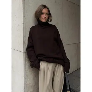 Autumn Winter Women's Oversized Turtleneck Sweater Casual Warm Solid Basic Loose Knitted Jumper Pullover