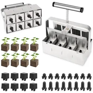 8 Cell Metal Soil Blocker, 2 Inch Four Core Manual Seed Brick Maker, Handheld Tool with 3 Seed Pins, Outdoor Planting, Garden Supplies