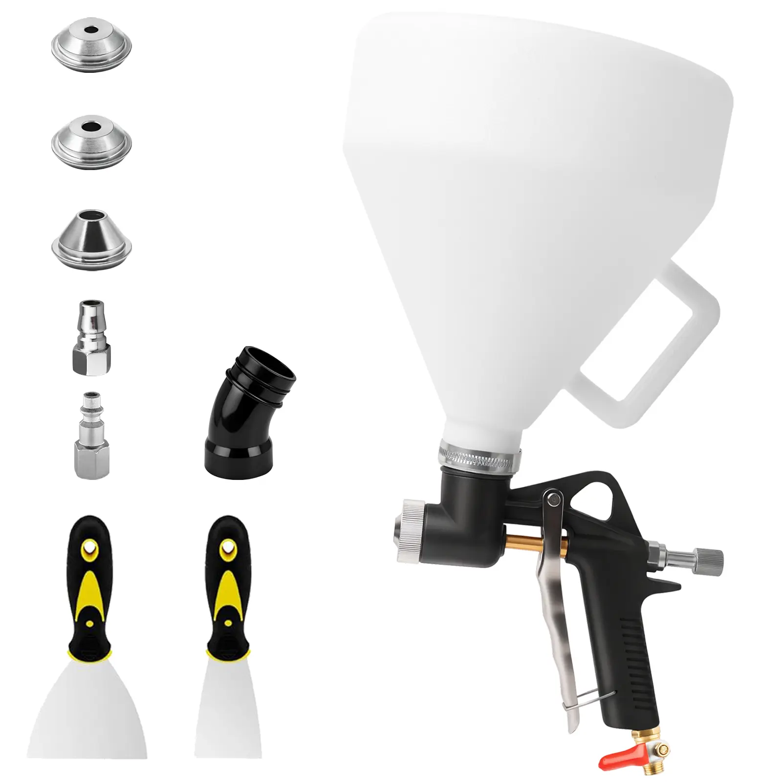Black Texture Drywall Sprayer Kit Spray Guns with 1.5 Gal Hopper, 3 Nozzles (4.0/6.0/8.0 mm), Elbow Hose – for Home Improvement, Popcorn, Ceilings, Splatter, Wall Patch Works