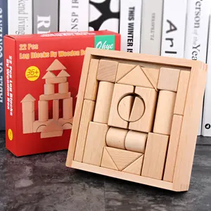 Hatwoo 22pcs Wooden Building Blocks for Toddlers 1-3, Wooden Geometry Blocks Construction Toys Set, Montessori Toys for Preschool Girls and Boys