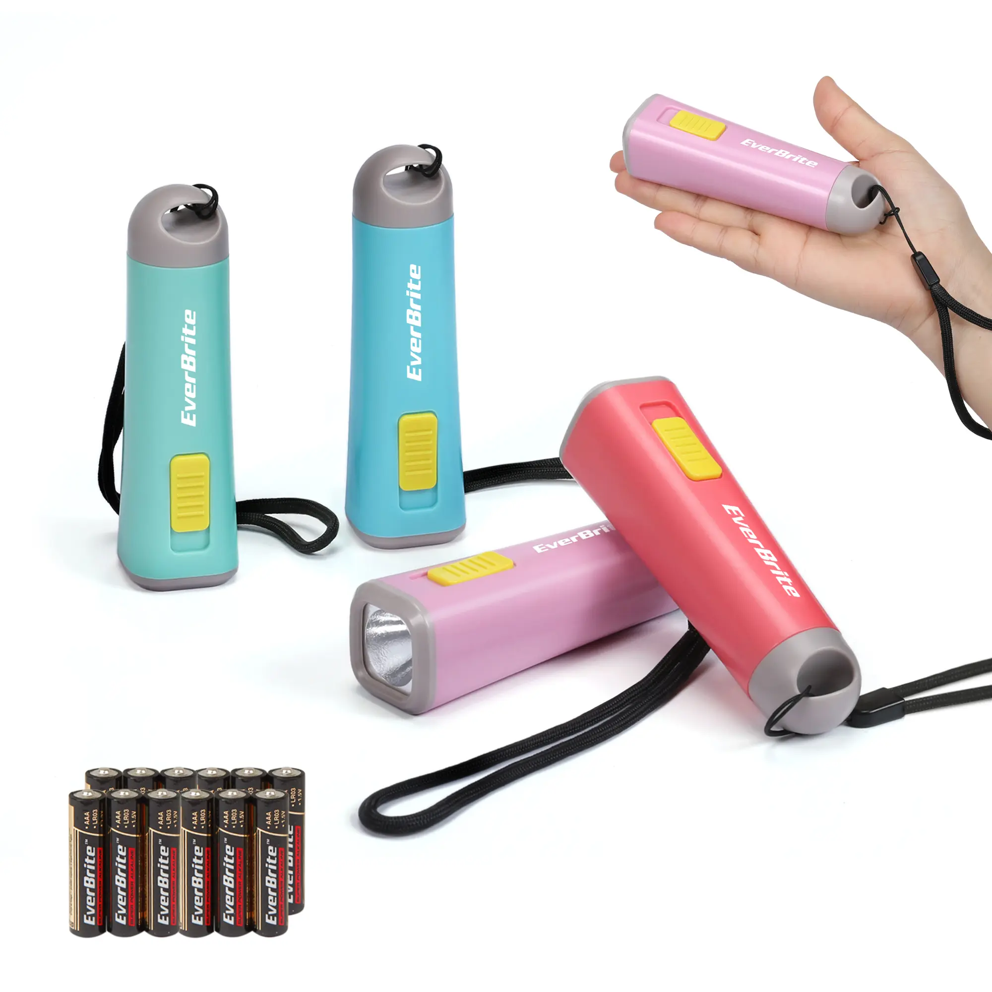 #fathersdaygift EverBrite 4-Pack Mini LED Plastic Flashlight, Kids Party Favors Torch Colors Assorted for Children Projector, Hurricane Supplies with Lanyard 3AAA Battery Included