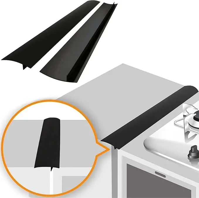 Silicone Stove Gap Covers (2 Pack), Heat Resistant Oven Gap Filler Seals Gaps Between Stovetop and Counter, Easy to Clean Stove Gap Guard (21 Inches, Black)