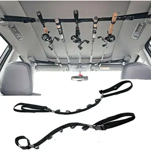 Adjustable Fishing Rod Holder – Easy Carrier Black Vehicle Fishing Pole Storage Rod Rack with 2 Straps  Car Vans SUV Truck Wagon Jeep Roof- 86.6 Inches Length