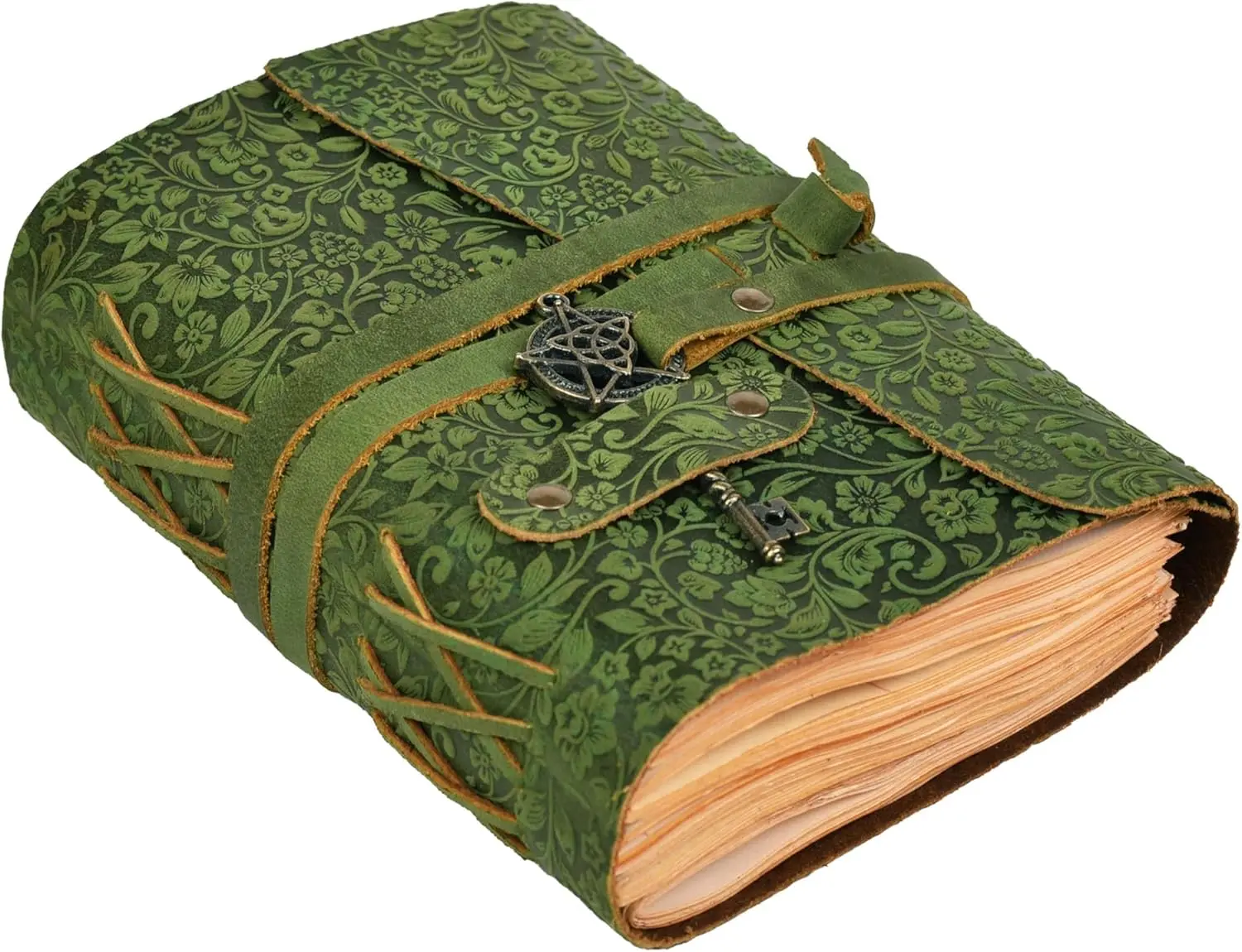 Leather Journal Handmade Deckle Edge Vintage Paper Bound 7 x 5 Green 260 Pages