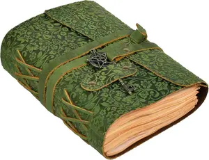 Leather Journal - Handmade Deckle Edge Vintage Paper Leather Bound Journal 7 x 5 Green 260 Pages