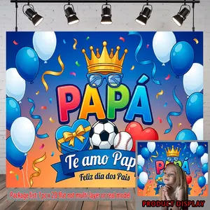 Father’s Day & Dad Celebration Backdrop – Balloon Crown Theme Tapestry, Wall Hanging, Photography Background, Polyester HD Print, Room, Party, Event, Decor