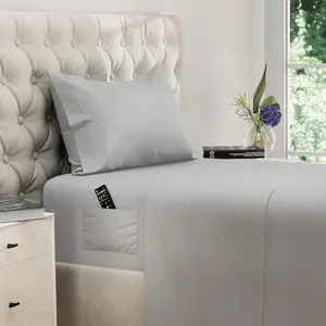 Twin XL Sheet Sets – 3pcs Cooling – up to 15" Deep Pocket Twin XL –  Pillowcases – Softness 100% Microfiber with Side Pocket – Light Gray
