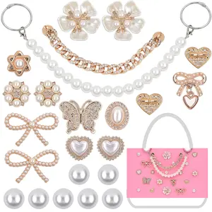 23Pcs ABS Pearl Bogg Bag Charms - Bow, Butterfly, Flower, Heart Accessories, Compatible with Simply Southern Rubber Beach Tote Bag