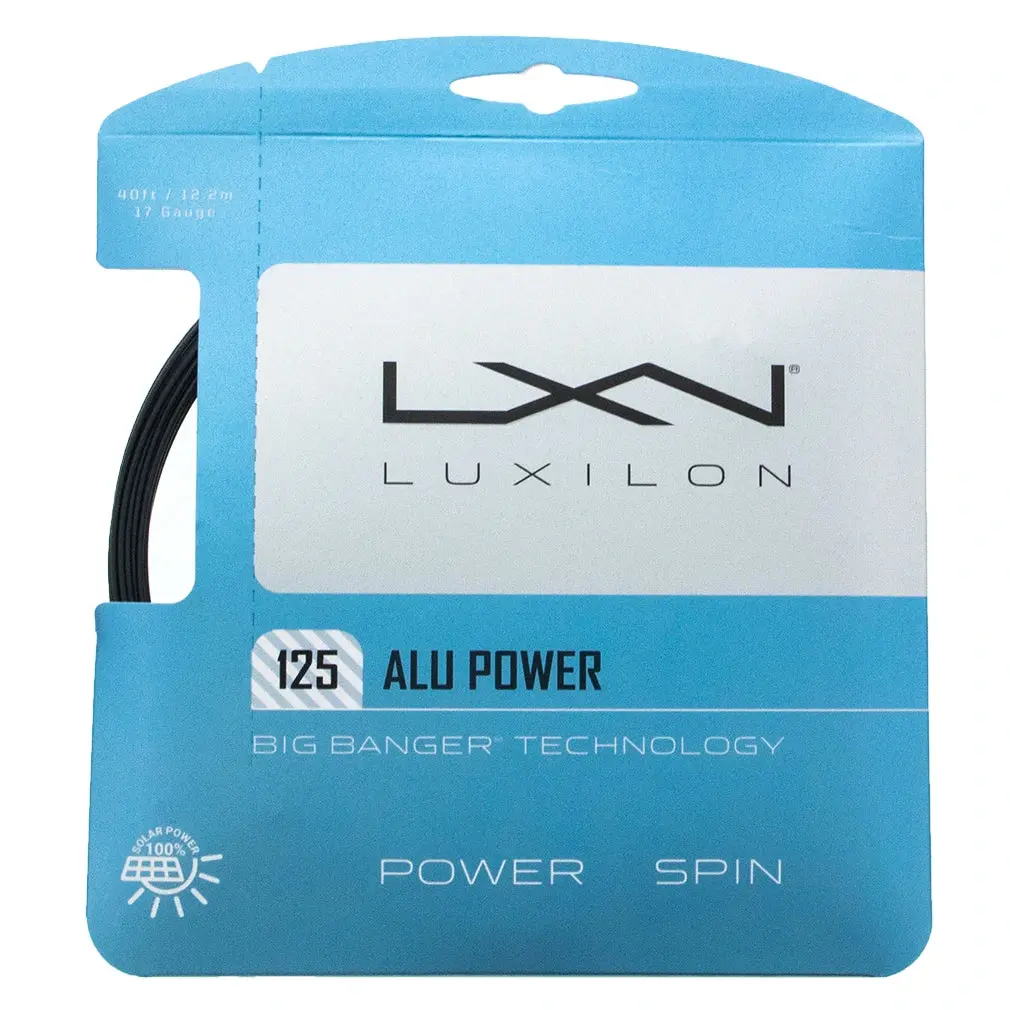 Alu Power Fiber Tennis String - Aluminum Polyester, 125mm Length, 17G Gauge, Black Color, Ideal for All Levels Players, Enhances Power Spin