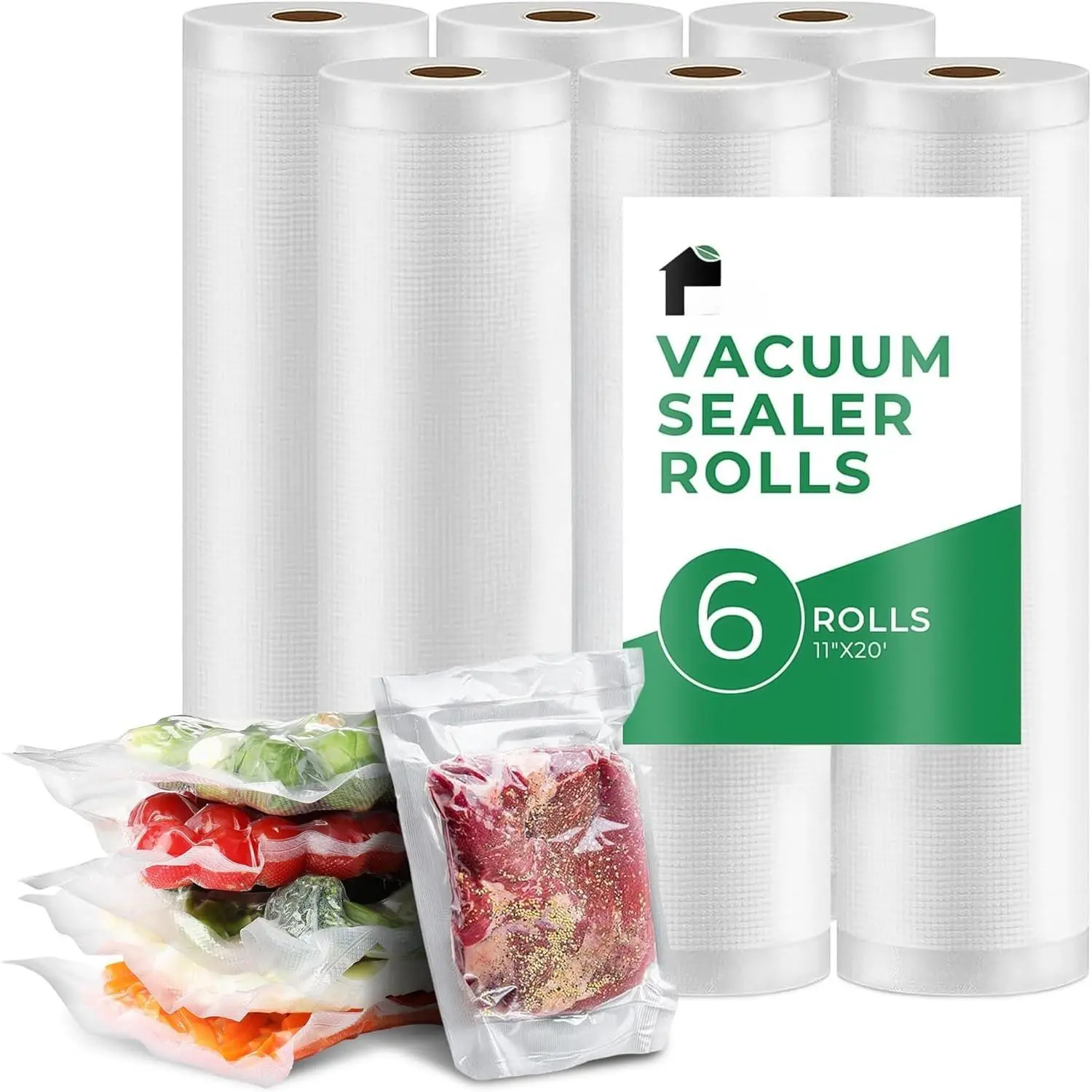 11"x20' Heavy Duty Vacuum Seal Bags for  6 Pack - Commercial-Grade, Airtight & Leakproof Plastic Vacuum Storage Bags for Sous Vide, Meal Preparation, Processing & Dry Aging Meat