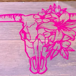 Lady Bull Skull with Flowers Permanent Vinyl - Design, Durable Vinyl Material, Ideal for Cars and Trucks, 24x12 Dimensions