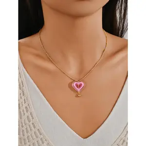 Vacation Style Colorful Heart Necklace, Women's Beach Atmosphere Niche Clavicle Chain