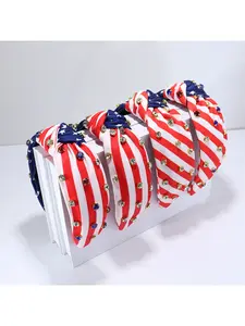New American Independence Day headband, Founding Day fabric with diamond studded stars, holiday headband