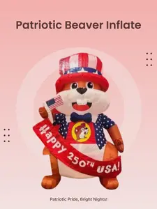 Buc-ee's Patriotic Inflatable BUC-ee Beaver, 75 Inch, Lights Up, Self-Inflating, with Removable Banner, Stakes Included