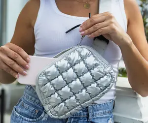 Metallic Silver Quilted Puffer Adjustable Belt or Cross-Body Bag