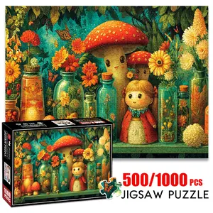1pc 1000 piece adult puzzle 70x50cm Enchanted Mushroom, Flower - filled Jars and Doll Decor500 pieces of paper jigsaw puzzle, suitable for adults and families, large-scale DIY puzzle interactive t