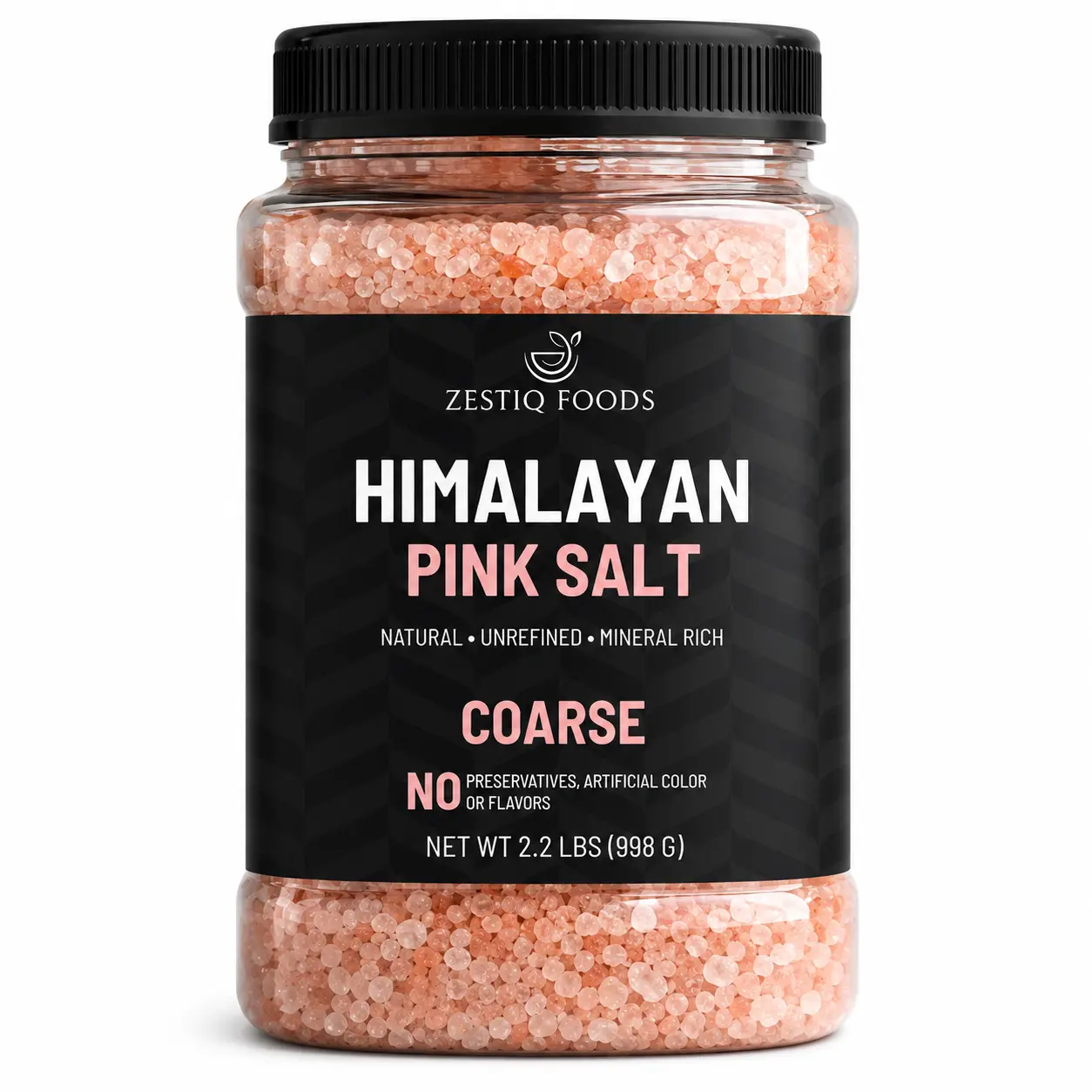 Zestiq Foods Himalayan Pink Salt Coarse, 2.2 lb Jar – 100% Natural, Pure & Unrefined Gourmet Cooking Salt