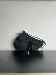 Pre-owned Jacquard Canvas Shoulder Bags Dior Saddle Bag black Dior Oblique jacquard canvas