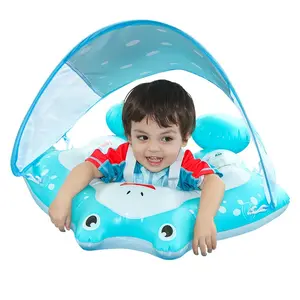 1 Inflatable Swimming Pool Float with Cartoon Pattern and Removable Sunshade for Kids