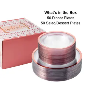By Madee Fancy Disposable Dinnerware Set - 100 Pcs Set - 50 dinner plates and 50 dessert plates