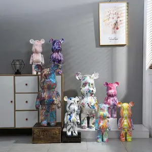 Mo-Stache Living 28CM Cartoon Bear Statues Figurines Korean Home Decor Modern Living Room Decoration Nordic Shelf Statue Ornaments Sculpture